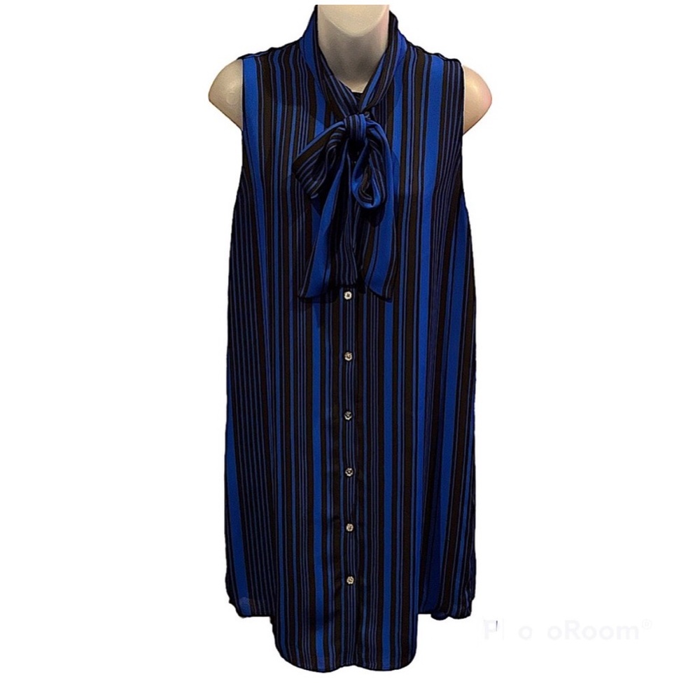 Michael Michael Kors Black Blue Striped Sleeveless Shirt Dress Size 8 Women’s